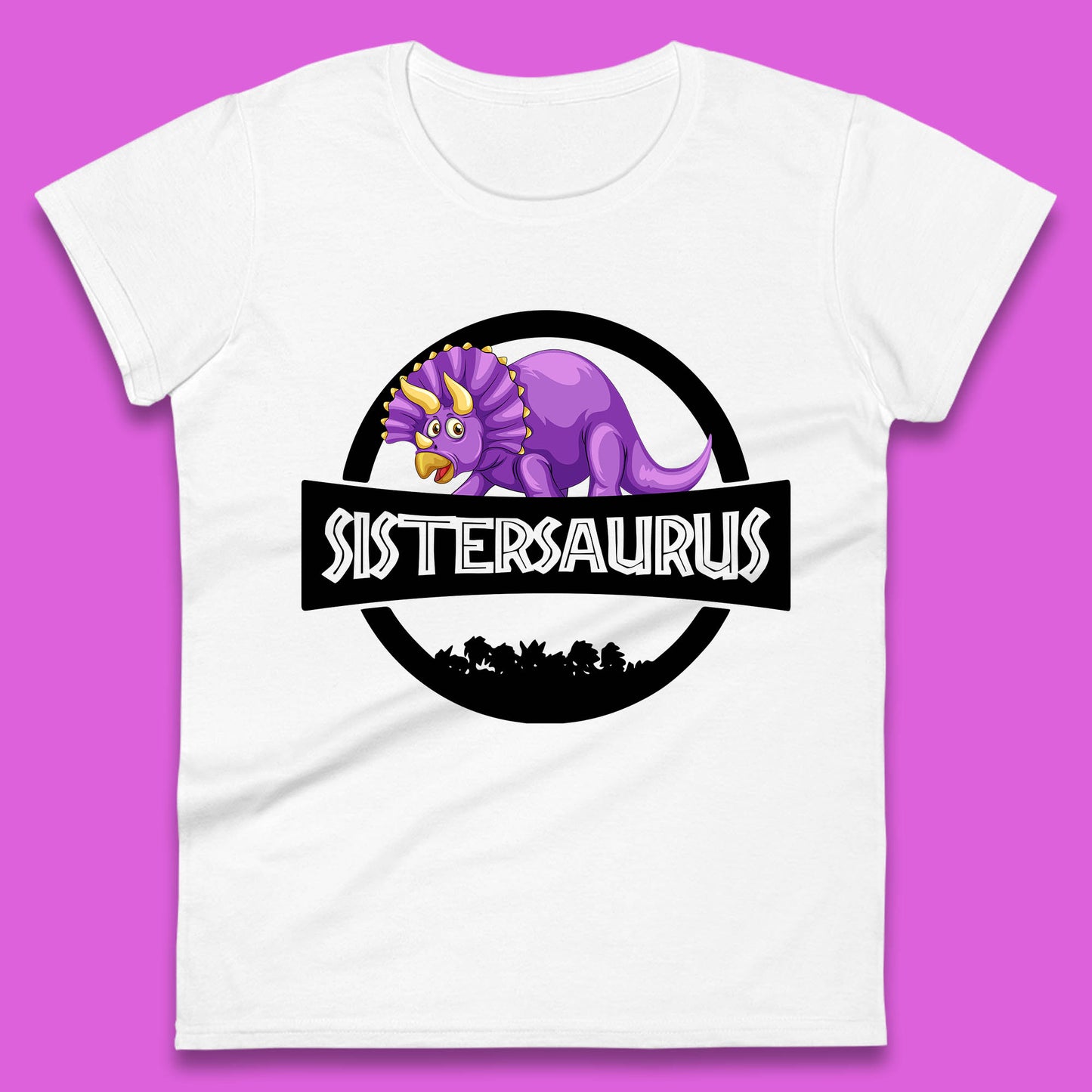 Sistersaurus Dinosaur Sister Cartoon Triceratops Purple Sister Saurus Matching Womens Tee Top