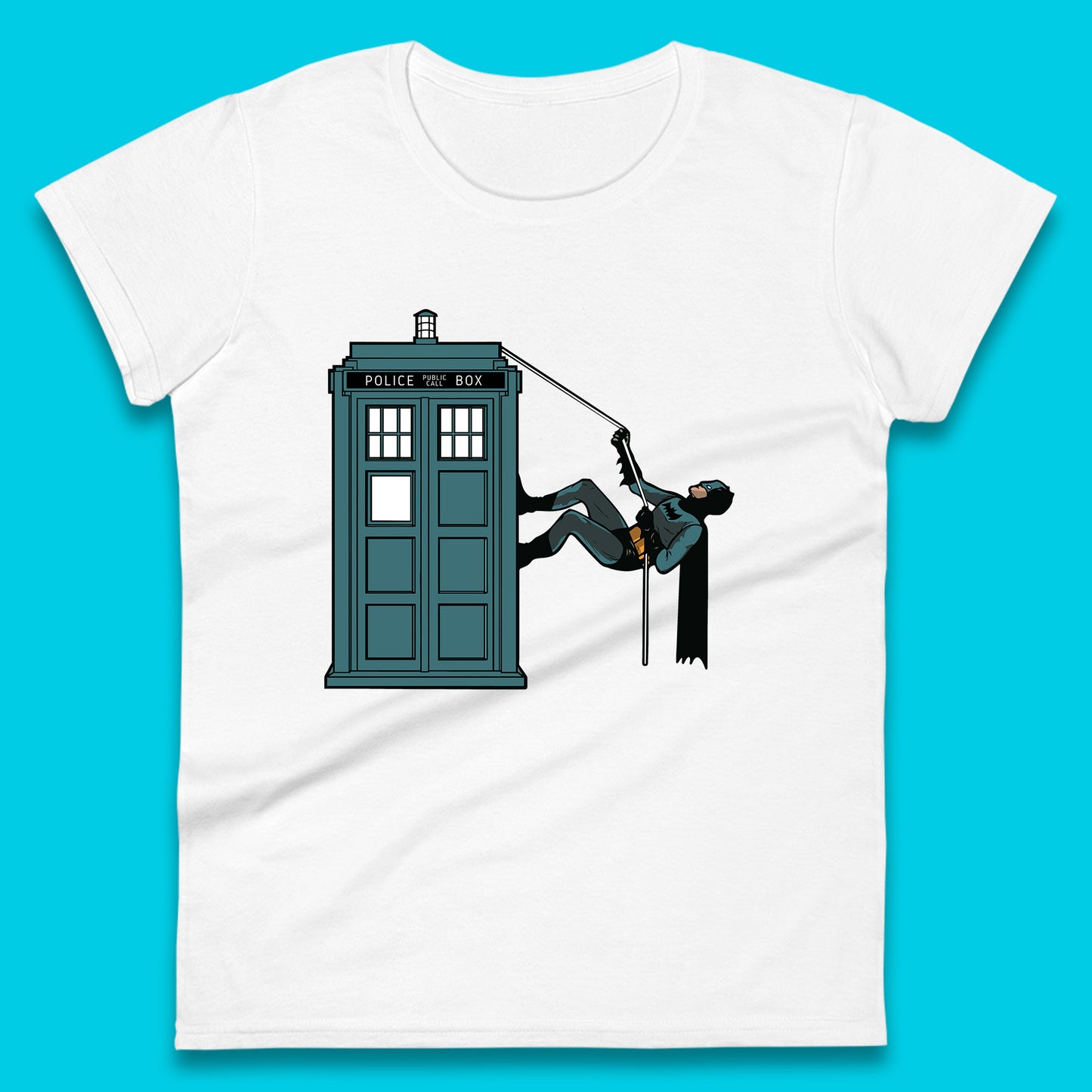 Batman Climbing Police Public Call Box DC Comics Superhero Movie Character Womens Tee Top
