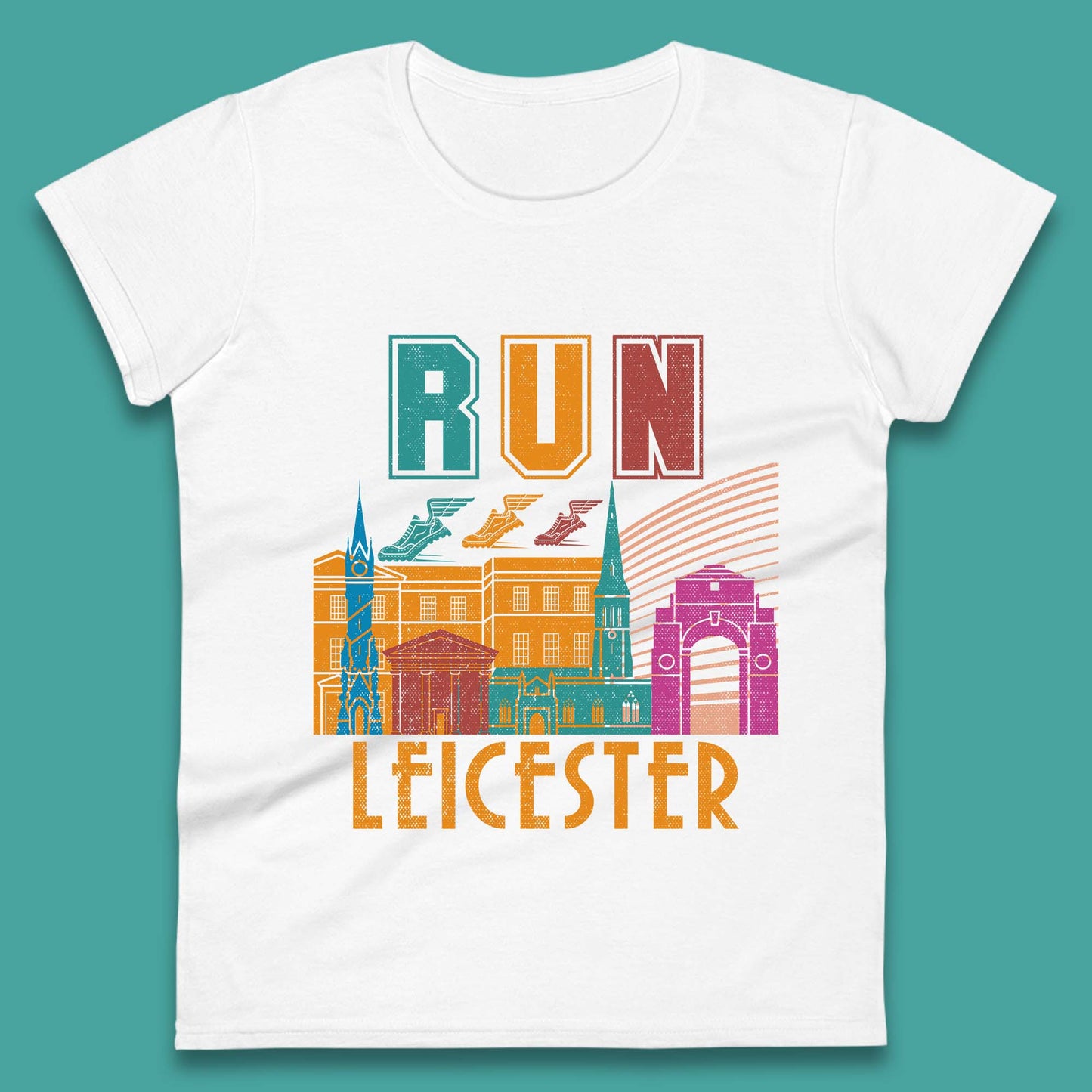 Run Leicester Festival Leicester Skyline Souvenir Race Leicester Running Womens Tee Top