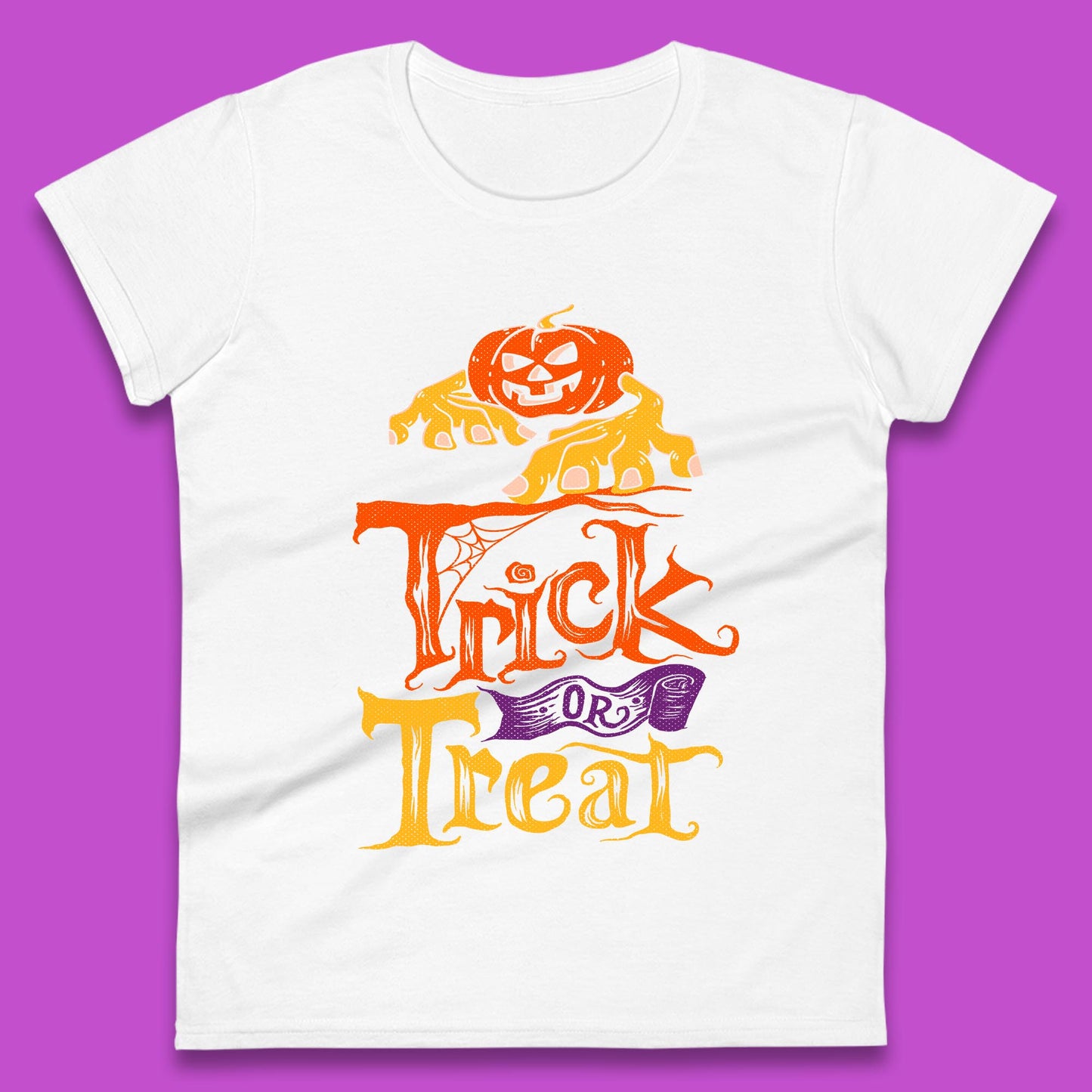 Halloween Trick Or Treat Horror Scary Evil Pumpkin With Zombie Hands Womens Tee Top