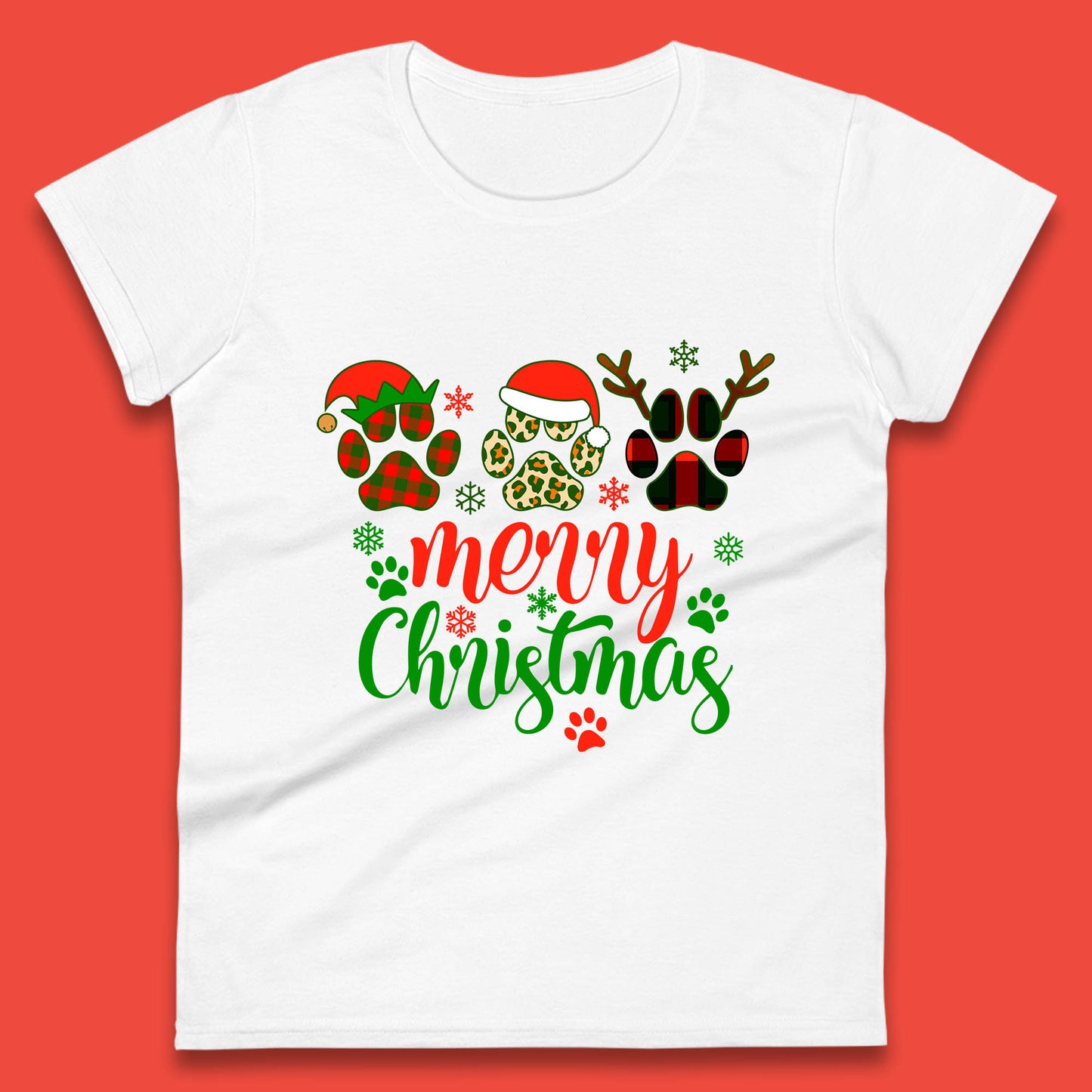 dog & cat paws christmas womens t shirt