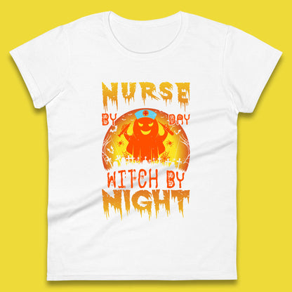 Nurse By Day Witch By Night Halloween Nurse Witch Ghost Costume Womens Tee Top