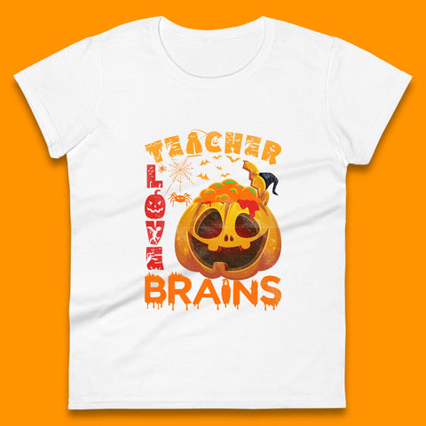 Teacher Love Brain Halloween Spooky Teacher Trick Or Teach Womens Tee Top