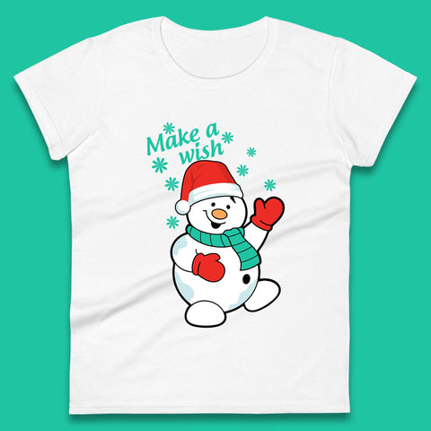 Make A Wish Snowman Christmas Womens T-Shirt
