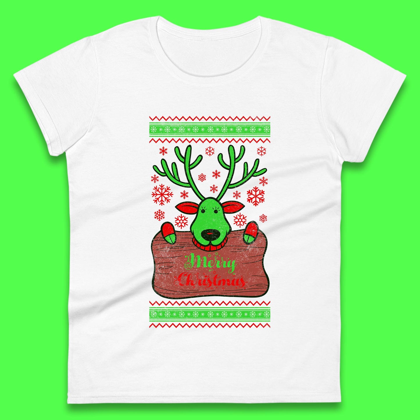 merry christmas reindeer womens t shirt