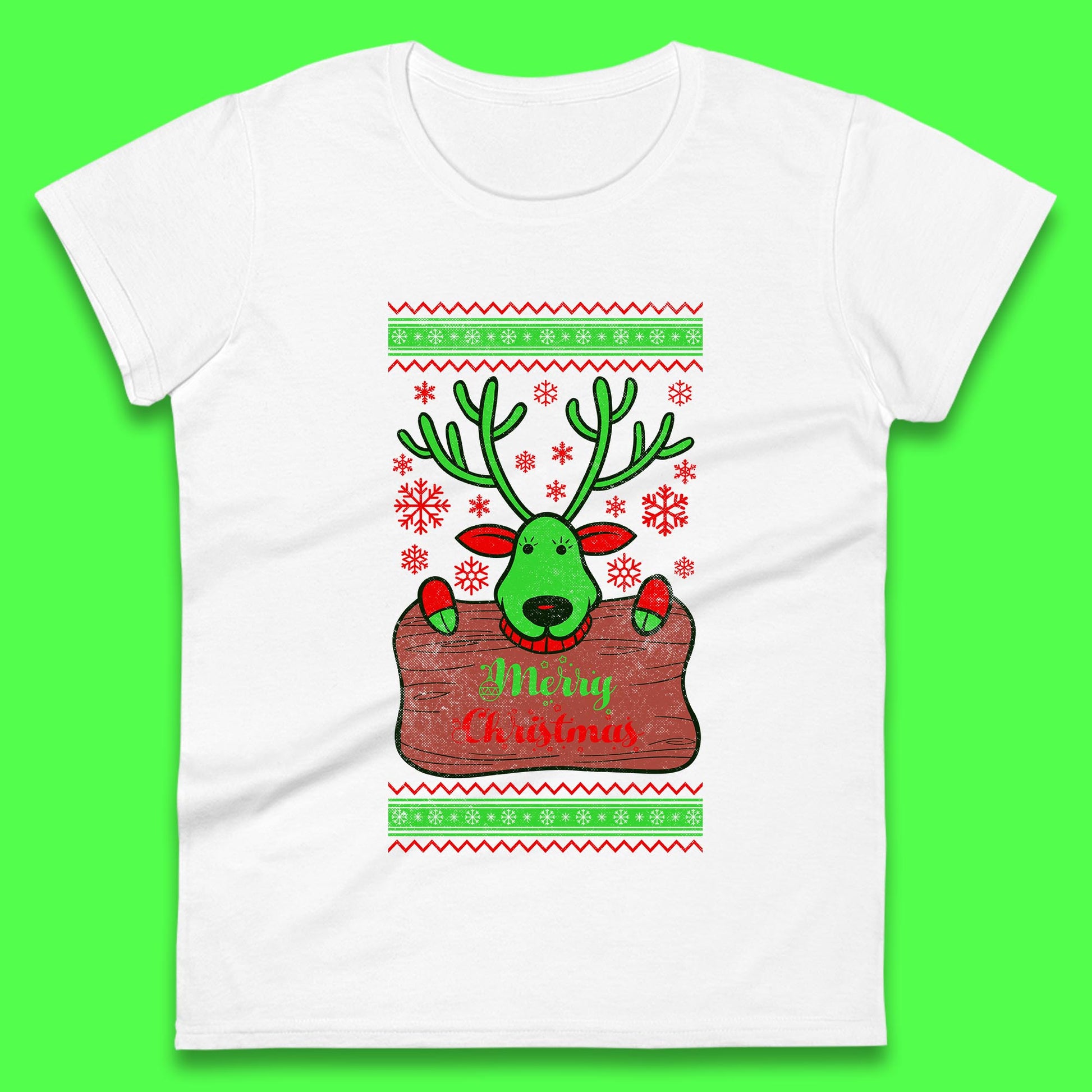 merry christmas reindeer womens t shirt