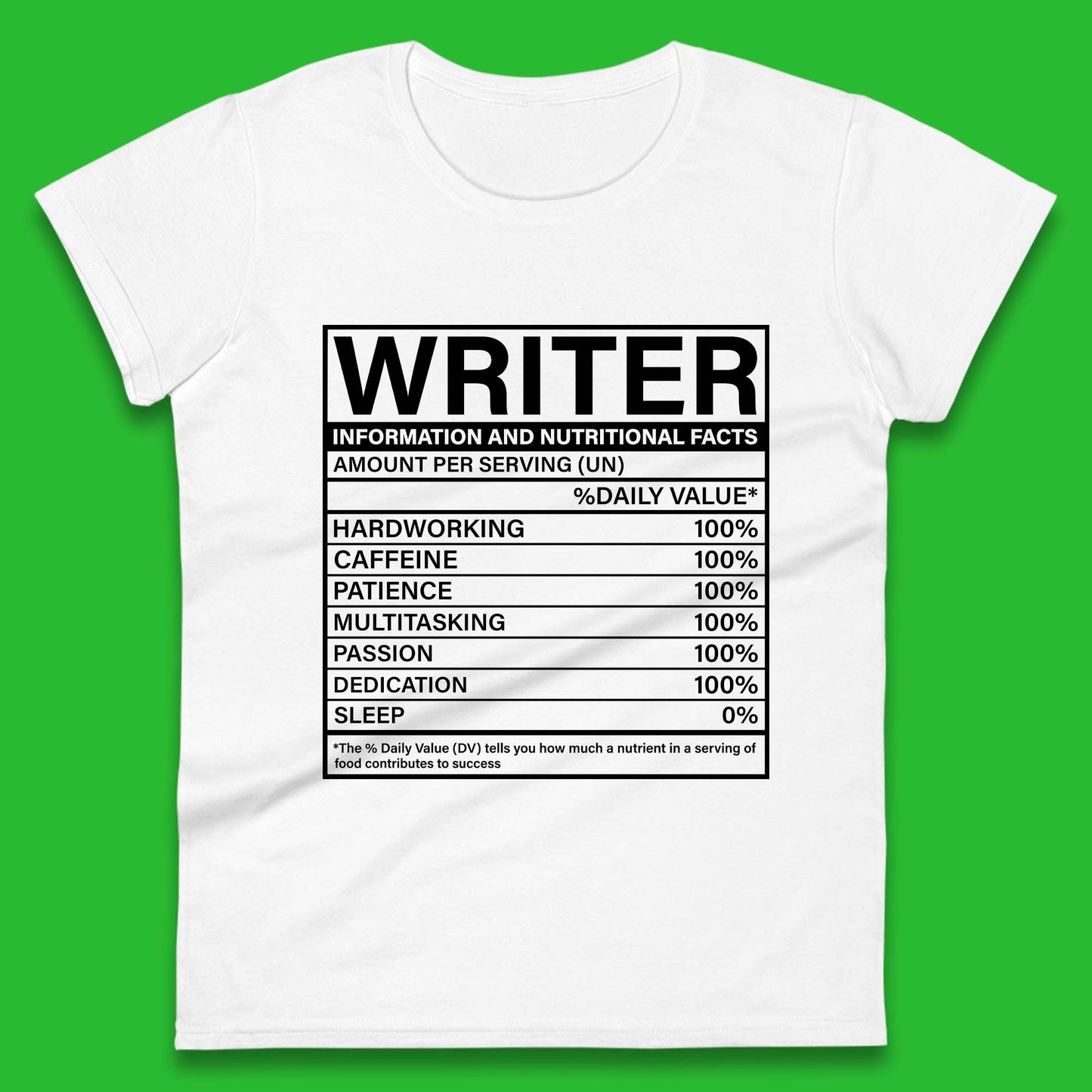 Writer Nutritional Facts Womens T-Shirt