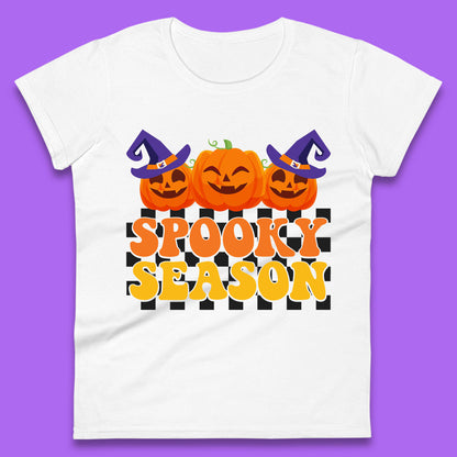 Spooky Season Halloween Jack-O-Lantern Pumpkins Spooky Vibes Womens Tee Top