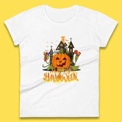 Happy Halloween Spooky Haunted House Halloween Pumpkin Horror Scary Jack-o-lantern Womens Tee Top