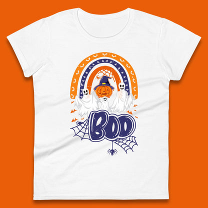 Halloween Boo Ghosts With Witch Pumpkin Scary Spooky Season Womens Tee Top