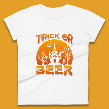 Trick Or Beer Halloween Drinking Beer Lover Horror Haunted House Drinker Halloween Party Womens Tee Top
