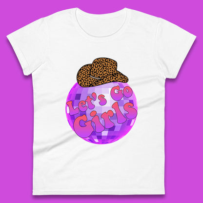 Let's Go Girls Cowboy Hat Disco Ball Preppy Western Pink Cowgirl Trip Womens Tee Top