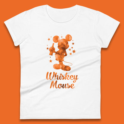 Whiskey Mouse Mickey Minnie Mouse Cartoon Character Holding Beer Bottle Disneyland Whiskey Lovers Womens Tee Top