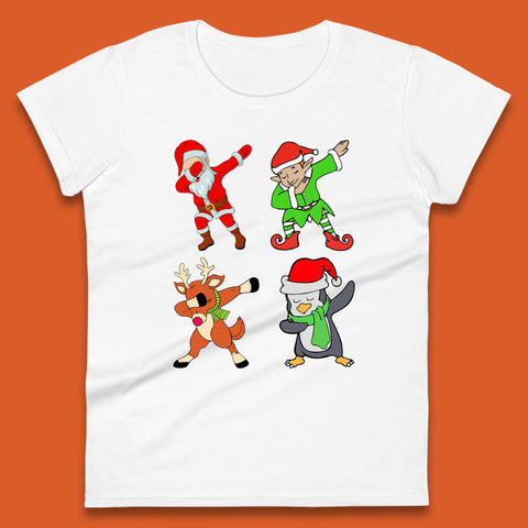 Funny Christmas Characters, Santa Clause, Reindeer, Elf And Penguin Making Dab Move Funny Dabbing Xmas Characters Spread Cheer Womens Tee Top