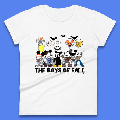The Boys Of Fall Halloween Disney Mickey Mouse & Friends Horror Movie Characters Womens Tee Top