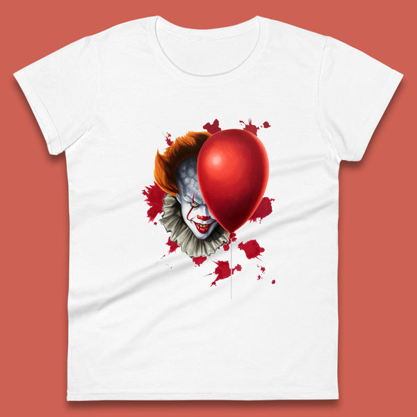 IT Pennywise Clown With Balloon Halloween Evil Clown Costume Horror Movie Serial Killer Womens Tee Top