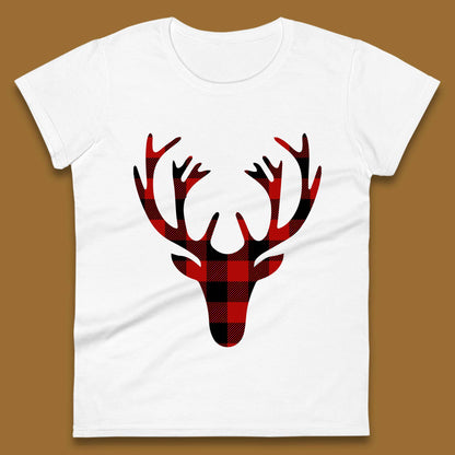 merry christmas buffalo plaid deer head womens top