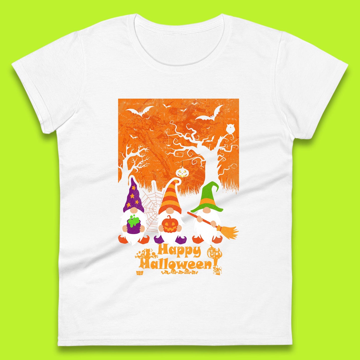 Happy Halloween Gnomies Spooky Witch Gnomes Scary Halloween Trees Gnome Lover Womens Tee Top