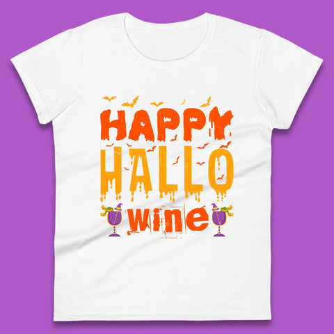 Happy Hallowine Funny Halloween Wine Drinking Party Wine Lover Womens Tee Top