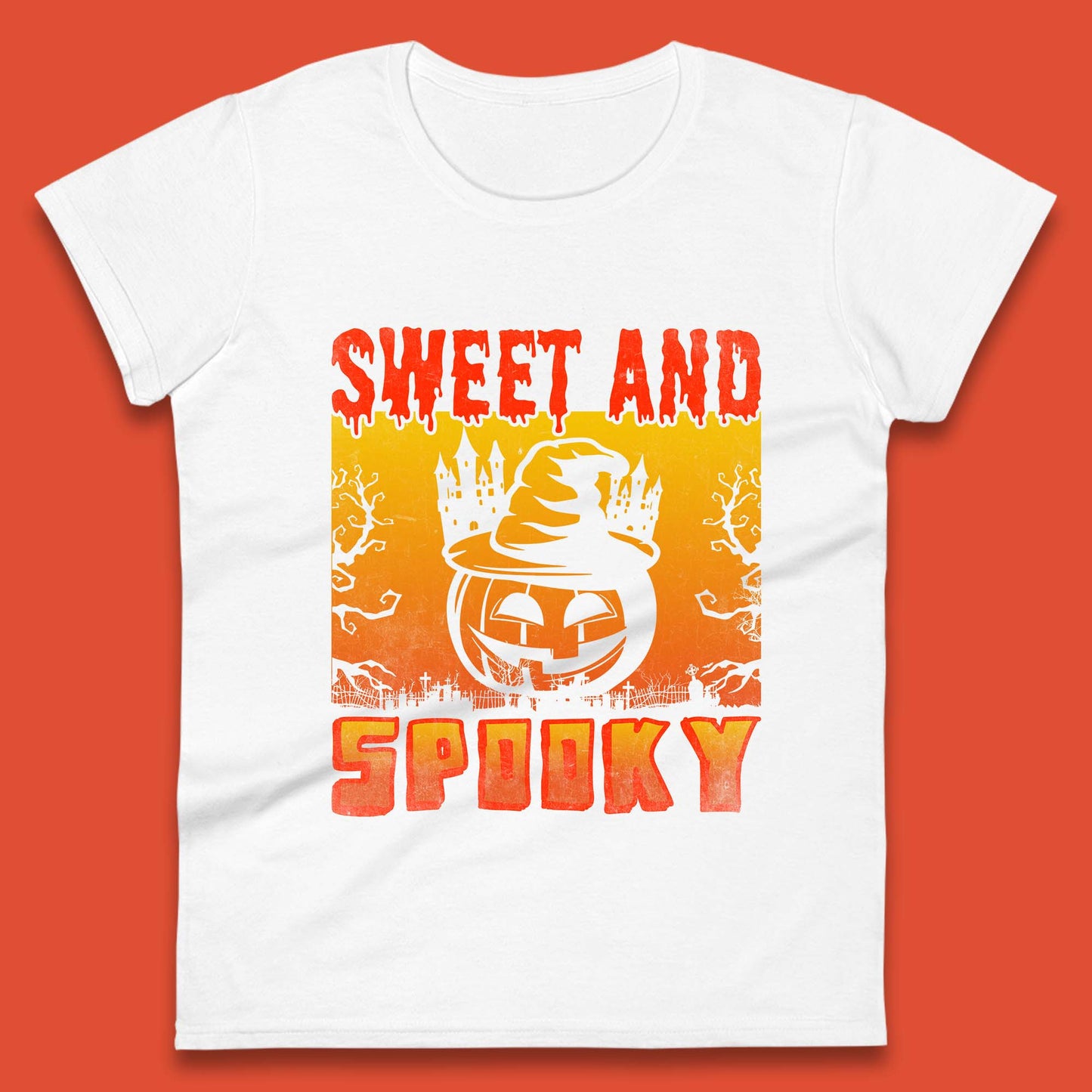 Sweet And Spooky Happy Halloween Witch Hat Pumpkin Horror Scary Season Womens Tee Top