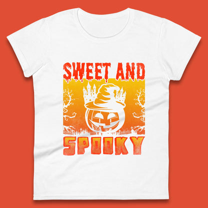 Sweet And Spooky Happy Halloween Witch Hat Pumpkin Horror Scary Season Womens Tee Top