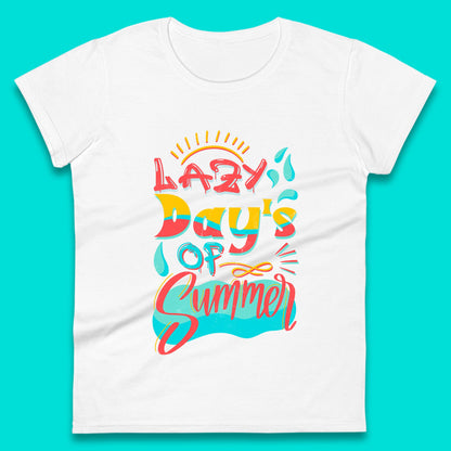 Lazy Days Of Summer Vintage Retro Sunset Surfer Beach Holiday Trip Womens Tee Top