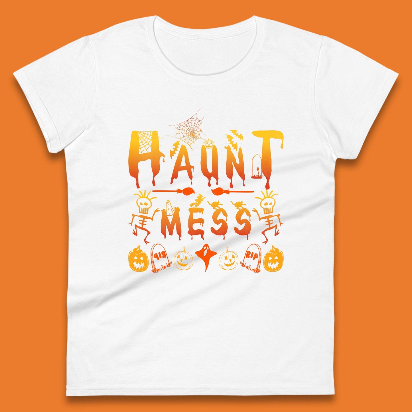 Haunt Mess Halloween Ghost Horror Scary Spooky Ghost Costume Womens Tee Top