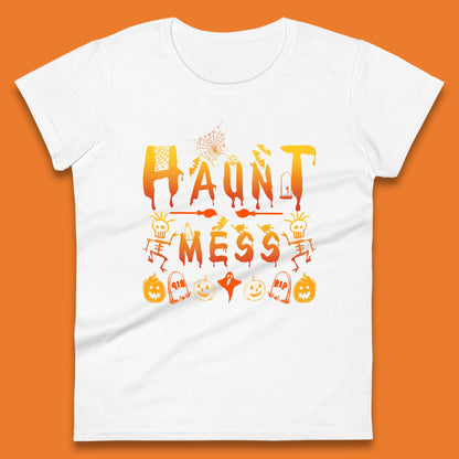 Haunt Mess Halloween Ghost Horror Scary Spooky Ghost Costume Womens Tee Top