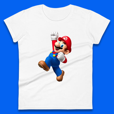 Super Mario Jumping In Happy Mood Funny Game Lovers Players Mario Bro Toad Retro Gaming Womens Tee Top