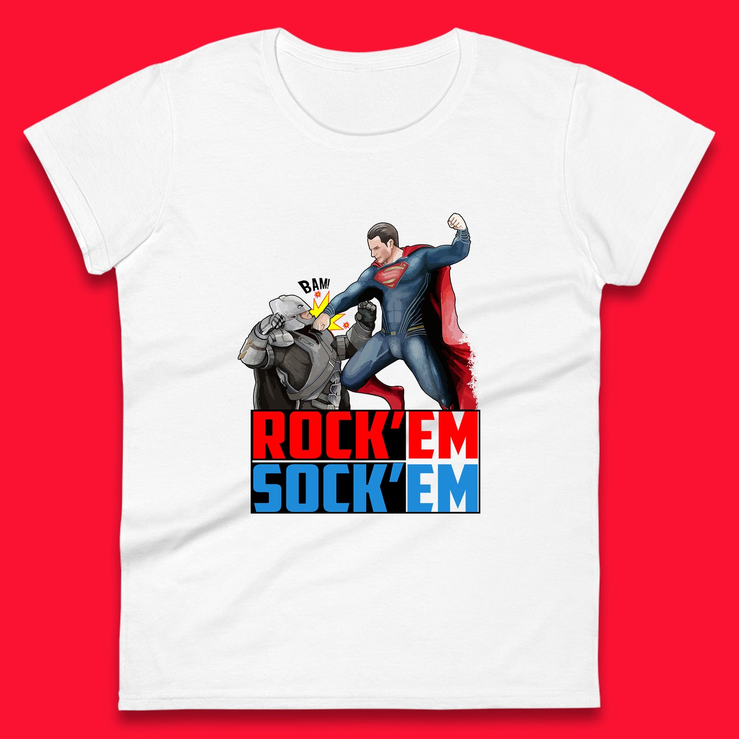 Rock'Em Sock'Em Batman V Superman Dawn Of Justice DC Comics Superheroes Fighting The Ultimate Face Off Womens Tee Top
