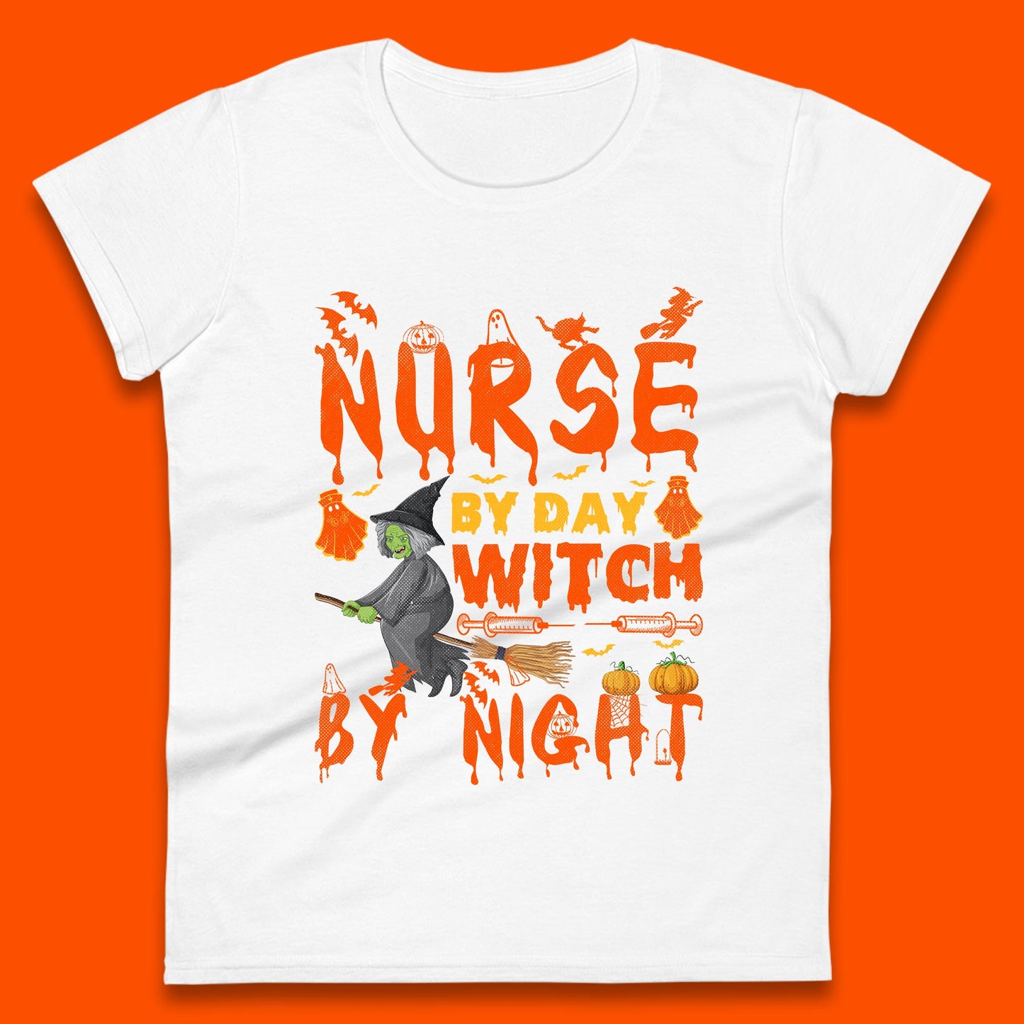 Nurse By Day Witch By Night Halloween Funny Nursing Spooky Nurse Womens Tee Top