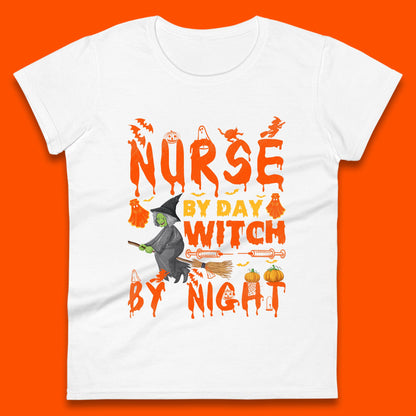 Nurse By Day Witch By Night Halloween Funny Nursing Spooky Nurse Womens Tee Top