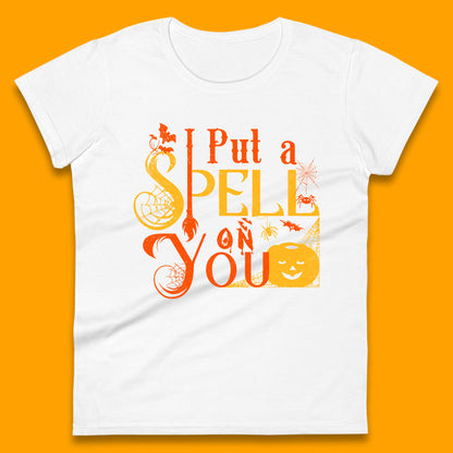 I Put a Spell on You Witch Broom Horror Spooky Scary Halloween Costume Womens Tee Top