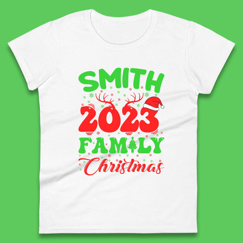 Personalised 2023 Family Christmas Your Name Xmas Matching Family Costume Womens Tee Top