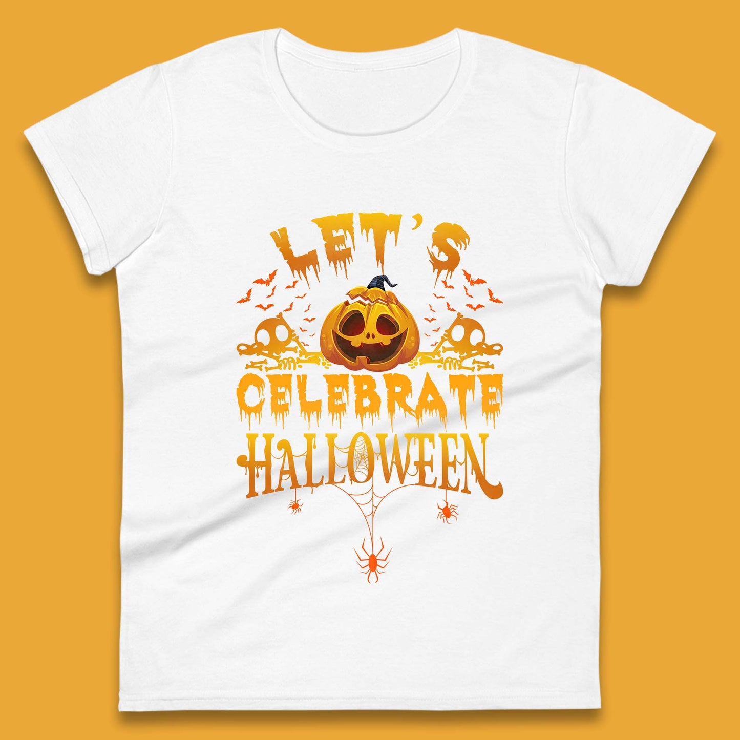 Let's Celebrate Halloween Horror Evil Pumpkin Scary Spooky Womens Tee Top