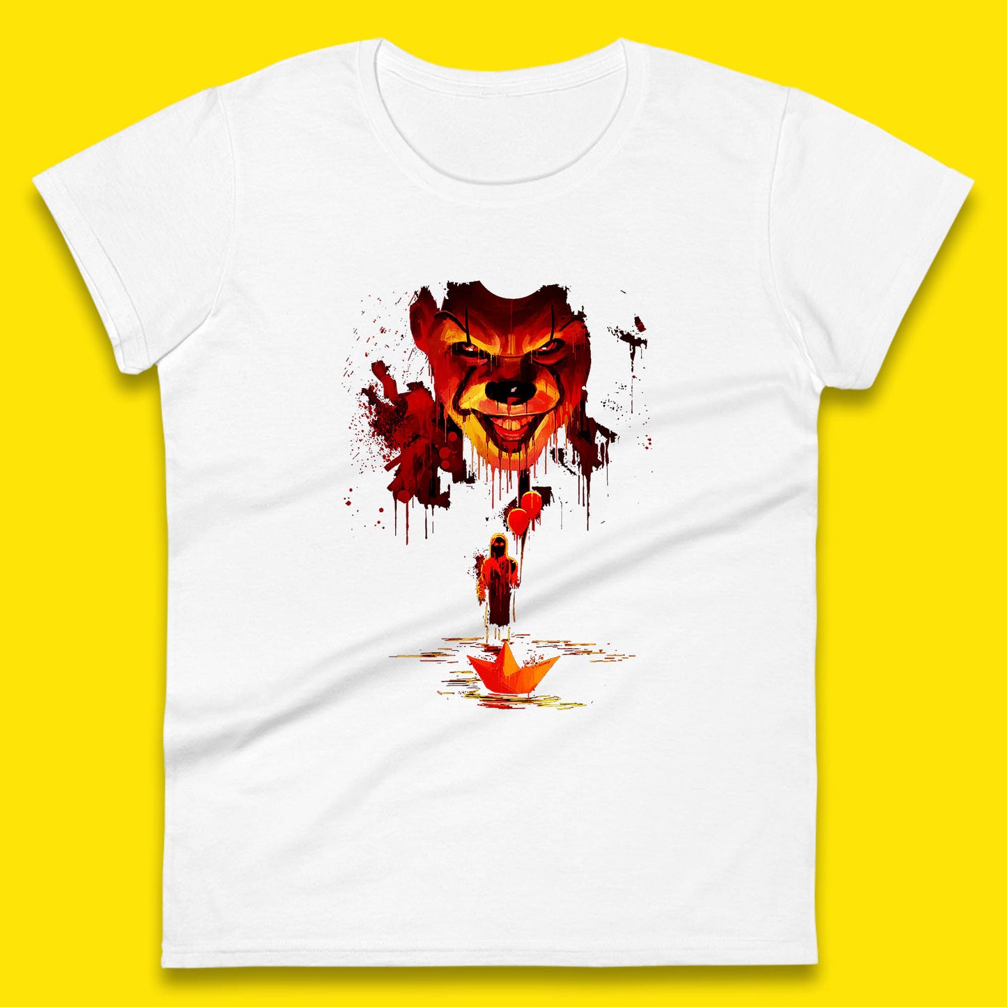 IT Clown Pennywise Halloween Horror Movie Character Serial Killer Clown Costume Womens Tee Top