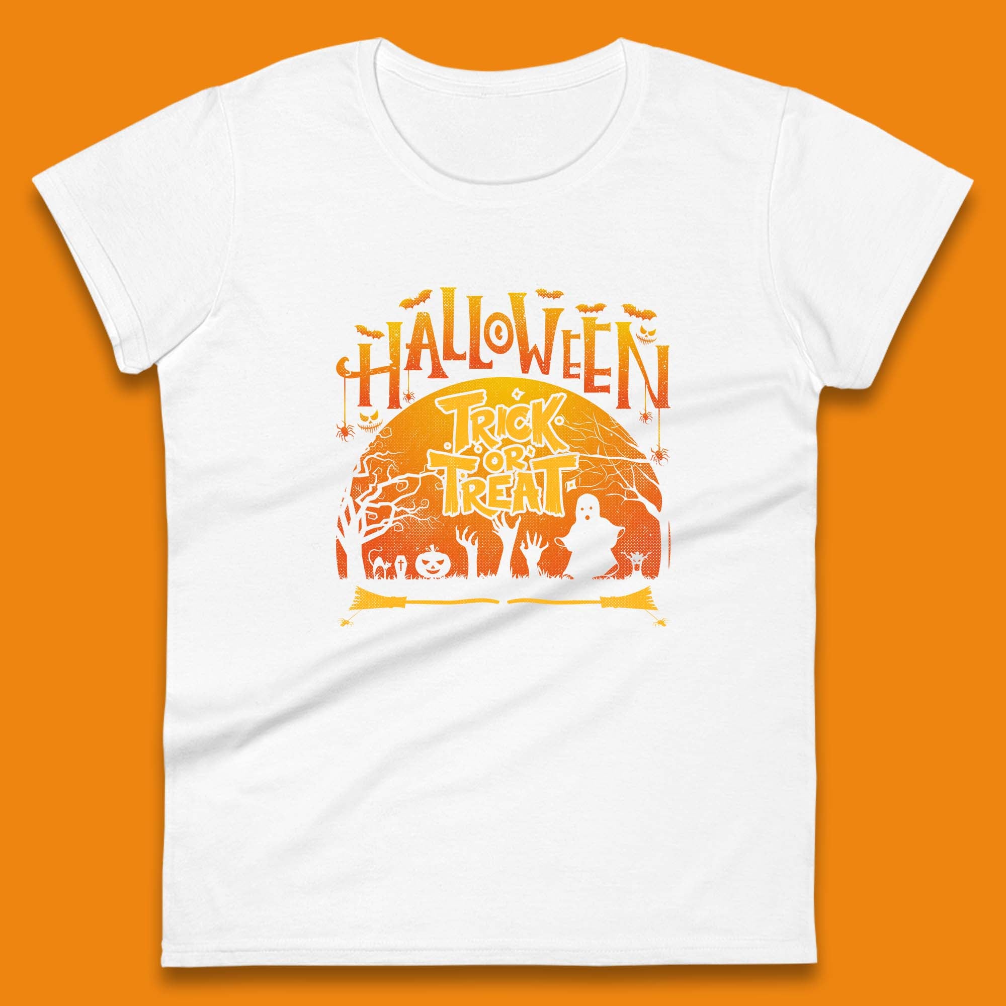 Halloween Trick Or Treat Horror Boo Ghost Creepy Zombie Hands Out Of Graveyard Womens Tee Top