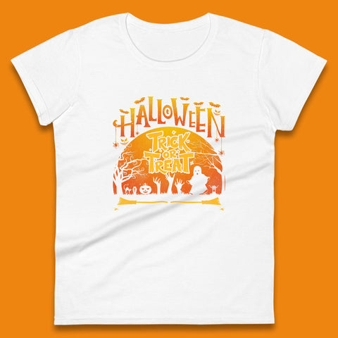 Halloween Trick Or Treat Horror Boo Ghost Creepy Zombie Hands Out Of Graveyard Womens Tee Top