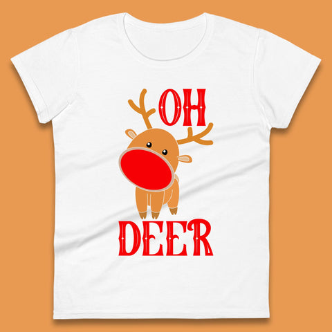 Oh Deer Christmas Cute Reindeer Xmas Rudolph Womens Tee Top