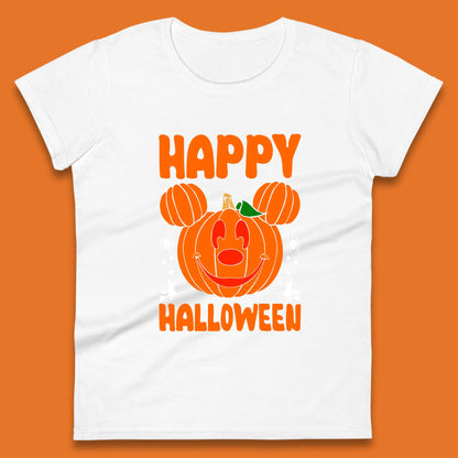 Happy Halloween Disney Mickey Mouse Jack-o-lantern Pumpkin Face Horror Scary Disney Trip Womens Tee Top