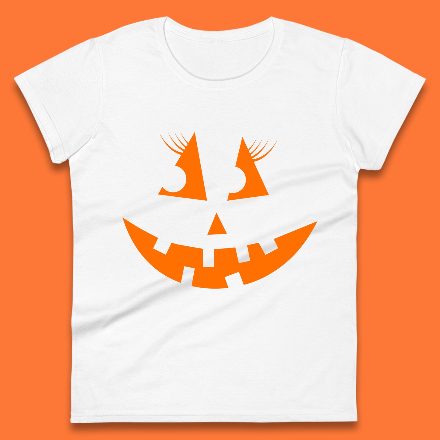 Halloween Pumpkin Jack-o-lantern Girl Evil Scary Horror Smile Face Womens Tee Top