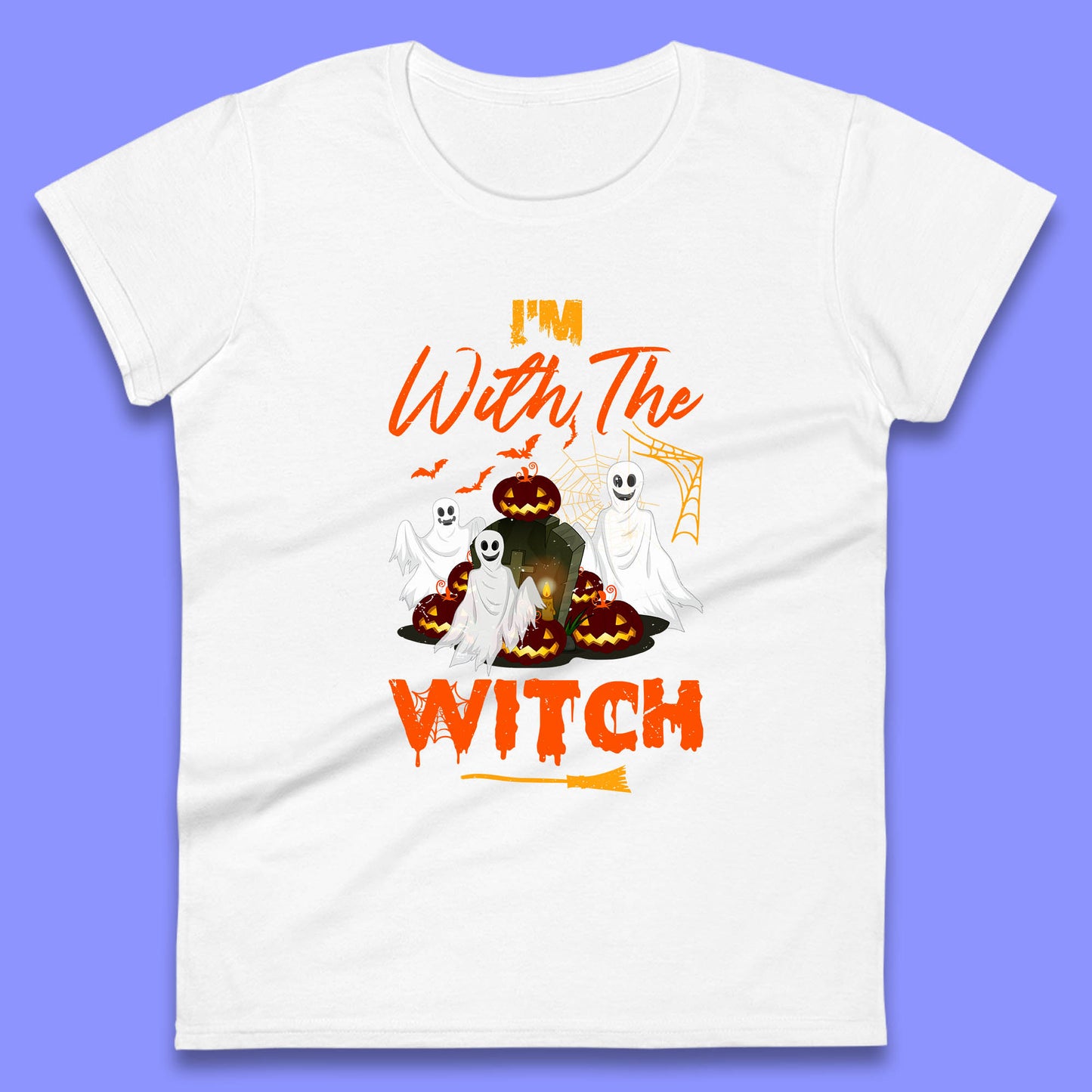 I'm With The Witch Halloween Ghosts With Jack-O-Lantern Horror Pumpkins Womens Tee Top