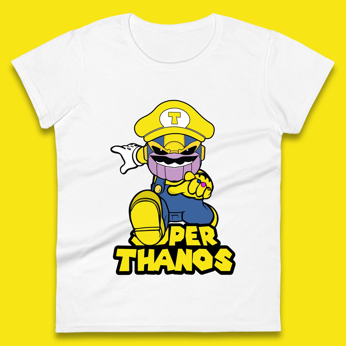 Super Thanos Marvel Infinity Gauntlet Super Mario Spoof Marvel Nintendo Game Series Wario Thanos Fictional Character Womens Tee Top
