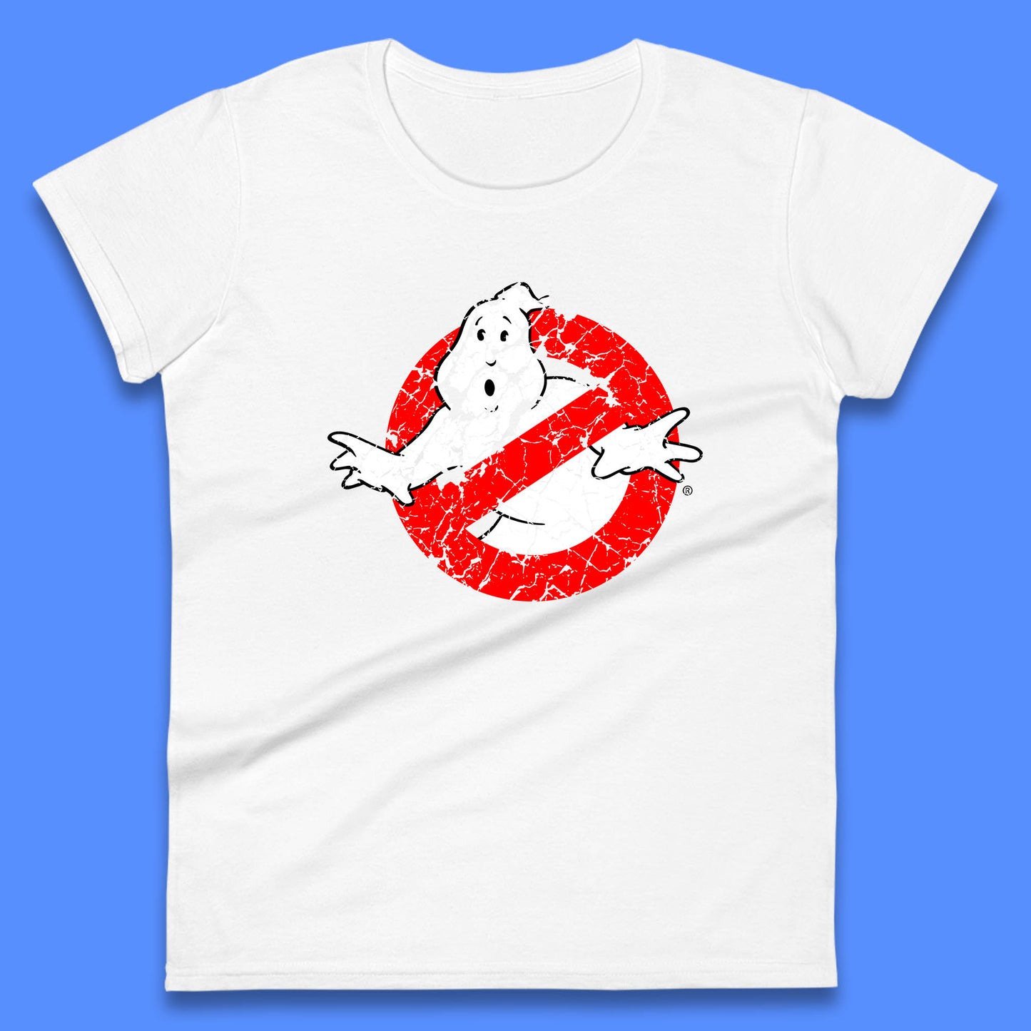 Distressed The Real Ghostbusters No Ghost Symbol Retro Halloween Movie Costume Womens Tee Top