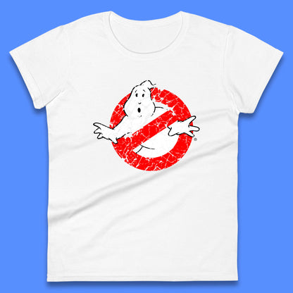 Distressed The Real Ghostbusters No Ghost Symbol Retro Halloween Movie Costume Womens Tee Top