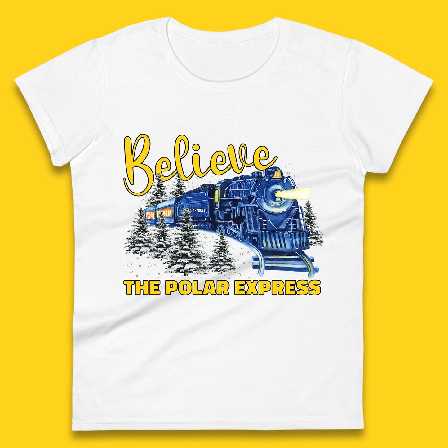 Believe The Polar Express Christmas Train Womens T-Shirt