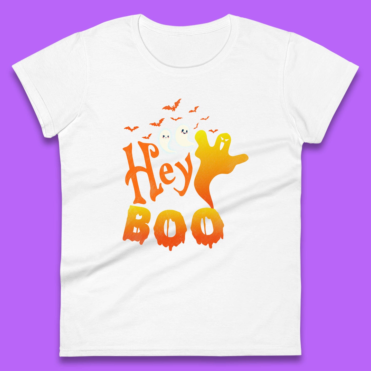 Whispers in the Moonlit Night Hey Boo Horror Scary Costume Halloween Boo Wear Womens Tee Top