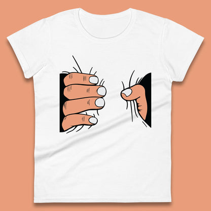 Crushing Handshake Big Hand Squeezing Funny Hand Grabbing Photographic Womens Tee Top