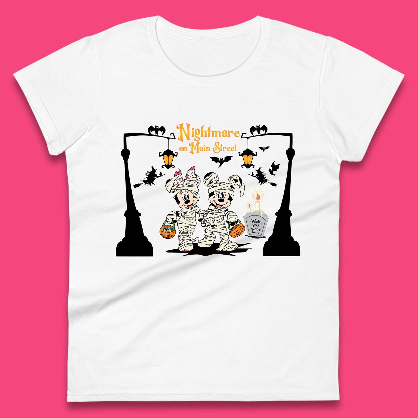 Nightmare On Main Street Disney Halloween Mickey Minnie Mouse Mummy Disneyland Trip Womens Tee Top