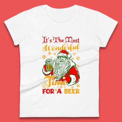 santa drinking beer womens shirt